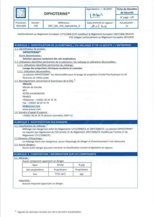 Fiche de sécurité FDS