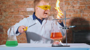 Hand on fire in laboratory